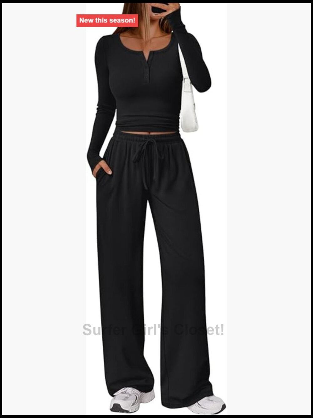 2 Piece Lounge Set Long Sleeve Henley Neck Crop Top Wide Leg Pants Sweat Suit